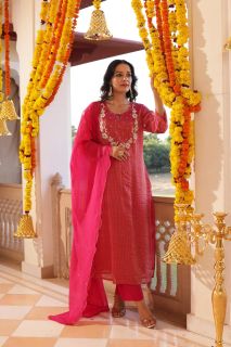 Elegant Pink Embroidered Straight Suit with Dupatta