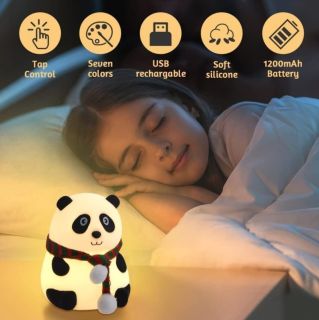 7 Colors Changing Rechargeable Portable Silicone Panda Night Light for Children, Room, Home Decor
